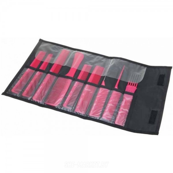 Набор расчесок  в черном чехле CO-9-REd, красный, 9 шт.