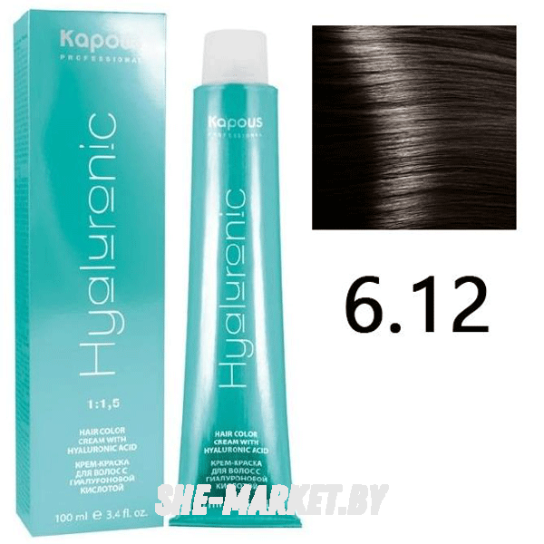 Крем-краска для волос Hyaluronic acid  6.12 Темный блондин табачный, 100 мл