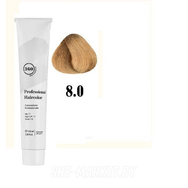 Краска для волос 360 PERMANENT HAIRCOLOR ТОН - 8.0, 100мл