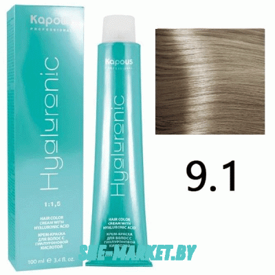 Крем-краска для волос Hyaluronic acid  9.1 Очень светлый блондин пепельный, 100 мл
