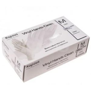 Виниловые перчатки неопудренные, нестерильные «Vinyl Hands Clean», прозрачные, М, 100 шт.