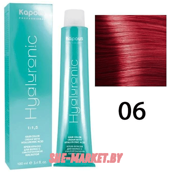 Крем-краска для волос Hyaluronic acid  06 Усилитель красный, 100 мл