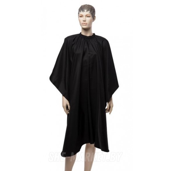 Пеньюар для стрижки AA09Black Матовый, полиэстер, черный, 128х148 см, на крючках