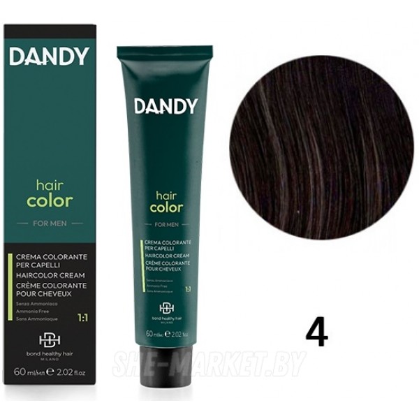 Мужской безаммиачный краситель для волос BHH DANDY 4 Средне-коричневый, 60мл