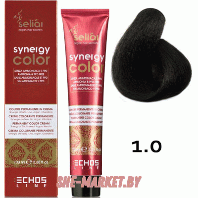 Безаммиачная краска для волос SELIAR SYNERGY COLOR 1.0 BLACK Интенсивный черный, 100мл