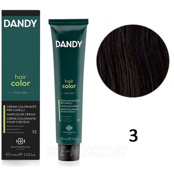 Мужской безаммиачный краситель для волос BHH DANDY 3 Темно-коричневый, 60мл