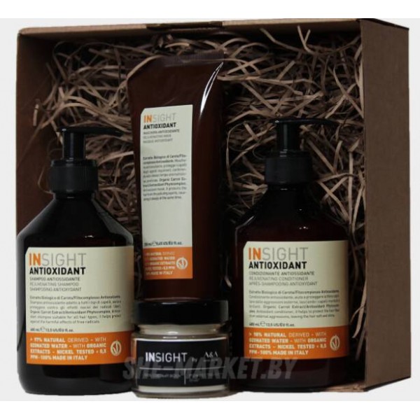 Бокс ANTIOXIDANT: Шампунь Rejuvenating Shampoo, 400мл + Кондиционер Rejuvenating Conditioner, 400мл + Маска Rejuvenating Mask,250мл + Свеча ароматическая соевая в банке, 100мл