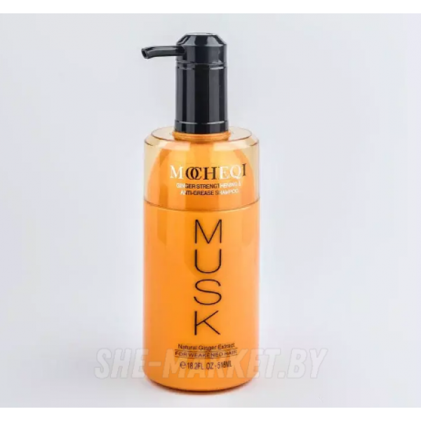 Шампунь для повреждённых волос с экстрактом имбиря GINGER STRENGIHENING & ANTI-GREASE SHAMPOO FOR WEAKENED HAIR MUSK, 518мл