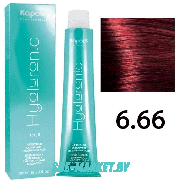Крем-краска для волос Hyaluronic acid  6.66 Темный блондин красный интенсивный, 100 мл