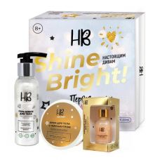 Набор подарочный Shine Bright №1: Крем для тела с перламутром, 200 мл + Гель-блеск для тела, 100 мл + Сияющий флюид для лица, 30 мл