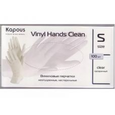 Виниловые перчатки неопудренные, нестерильные «Vinyl Hands Clean», прозрачные, S, 100 шт.