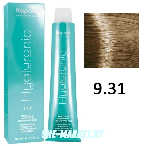 Крем-краска для волос Hyaluronic acid  9.31 Очень светлый блондин золотистый бежевый, 100 мл