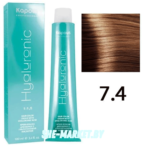 Крем-краска для волос Hyaluronic acid  7.4 Блондин медный, 100 мл