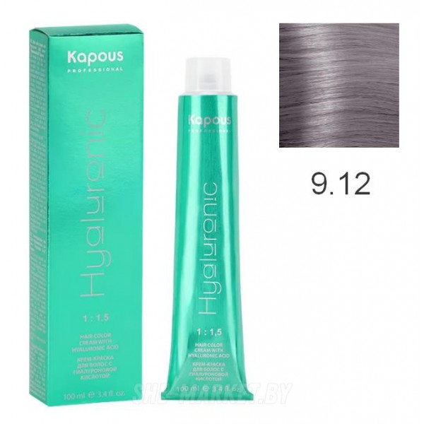 Крем-краска для волос Hyaluronic acid  9.12 Очень светлый блондин пепельный перламутровый, 100 мл