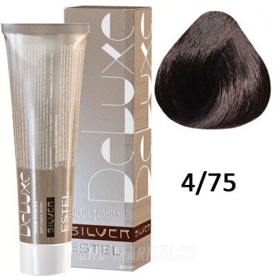Крем-краска для седых волос SILVER DE LUXE 4/75 шатен коричнево-красный 60мл