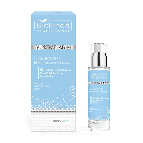 Успокаивающая и увлажняющая сыворотка с полиглутаминовой кислотой и экстрактом слизи улитки SUPREMELAB HYDRA GLOW, 30мл