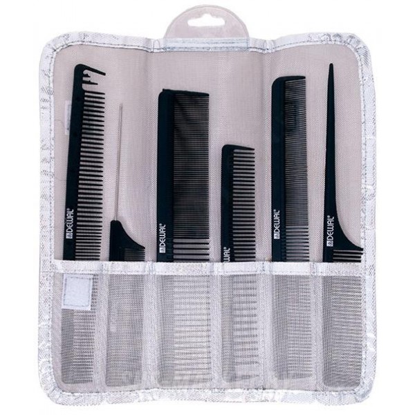 Набор расчесок карбон, в серебристом чехле, 6 шт в наборе