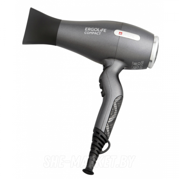 Фен ErgoLife Compact графит, 2000 Вт, ионизация, 2 насадки