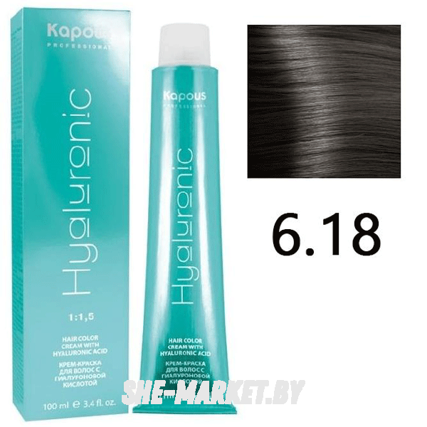 Крем-краска для волос Hyaluronic acid  6.18 Темный блондин лакричный, 100 мл