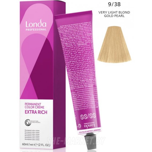Стойкая крем-краска LondaColor 9/38 очень светлый блонд золотисто-перламутровый 60мл