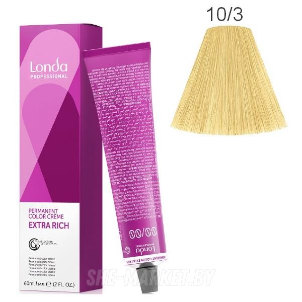 Стойкая крем-краска LondaColor 10/3 яркий блонд золотистый 60мл